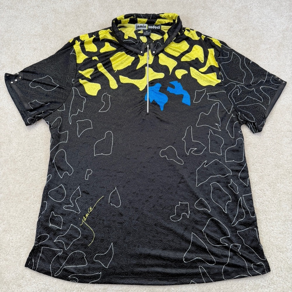 Jamie Sadock Textured Golf Polo Women's XXL Black Blue Yellow 1/4 Zip